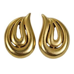 P.E.P Erwin Pearl Open Tear Drop Matte Gold Tone Clip On Earrings, Signed L238